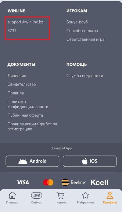 Winline служба поддержки