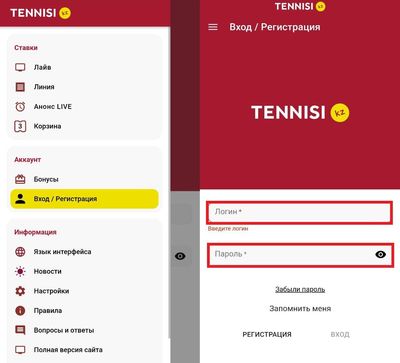 Вход в ЛК Тенниси