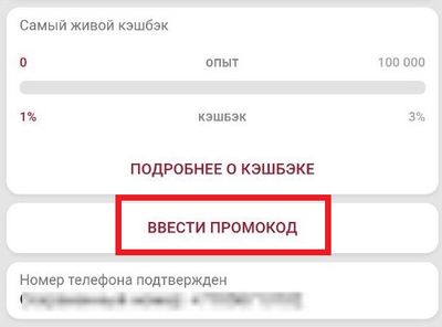 Место для ввода промокода