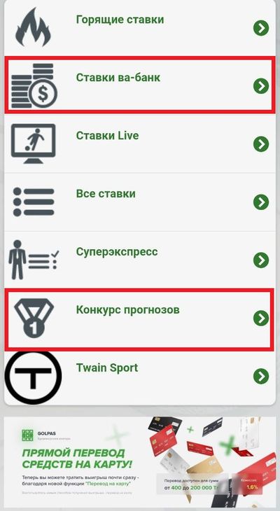 Разделы БК ГолПас