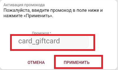 Поле для ввода промокода и кнопка «Применить»