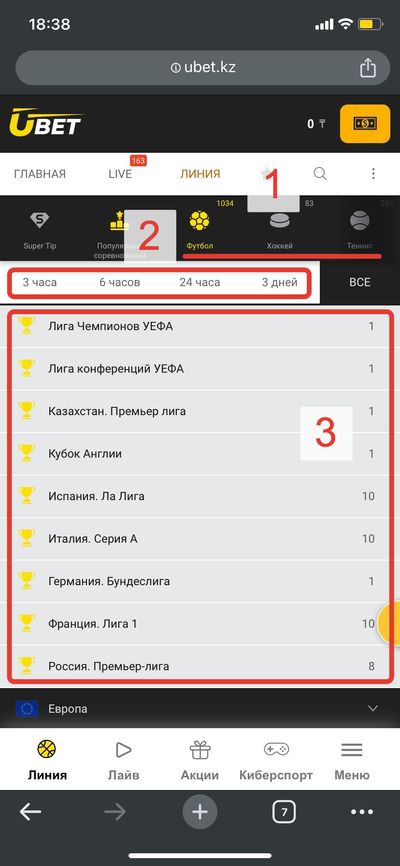 Линия в БК ubet.kz
