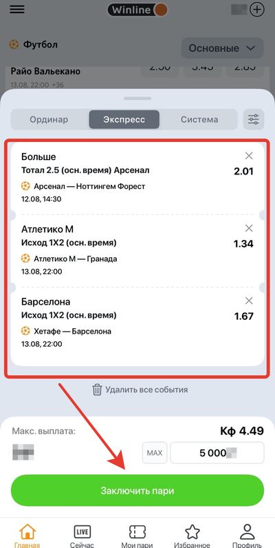 Экспресс в БК Винлайн