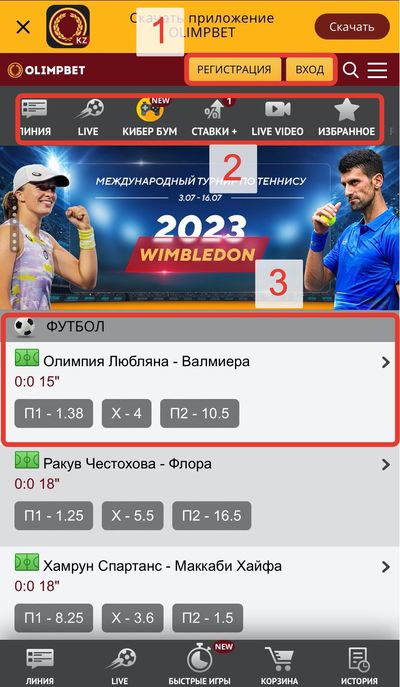 Линия в БК Олимп Казахстан