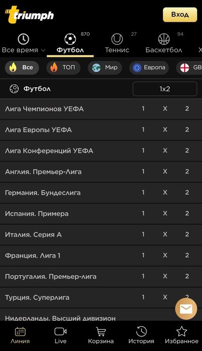 Футбольная линия БК Триумф