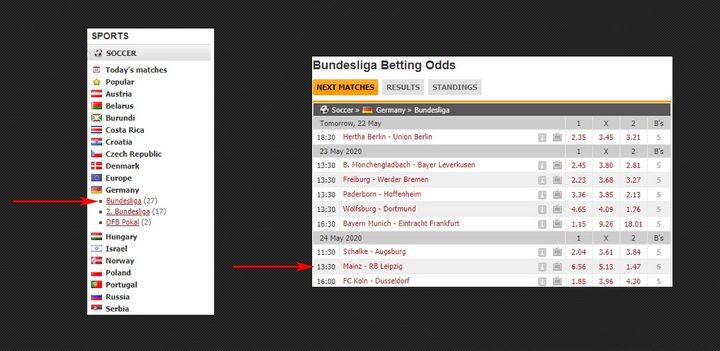 Функционал сайта oddsportal