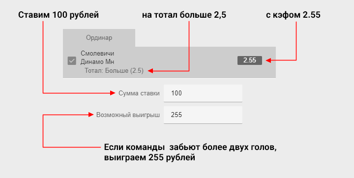 Ставка в БК Бет Бум на ТБ 2,5